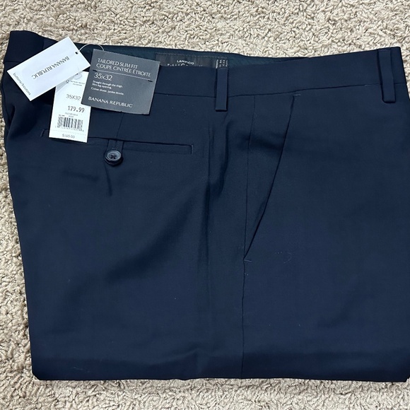 NWT Men's BANANA REPUBLIC Navy Blue  Italian Wool Crepe Dress Pants 35 x 32 - Picture 1 of 3